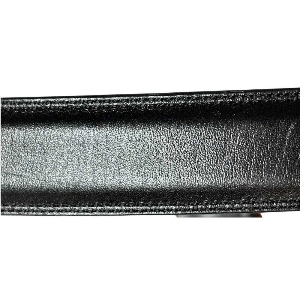 Perry Ellis Portfolio Mens Black Genuine Leather Belt‎ Silver Buckle Size 42